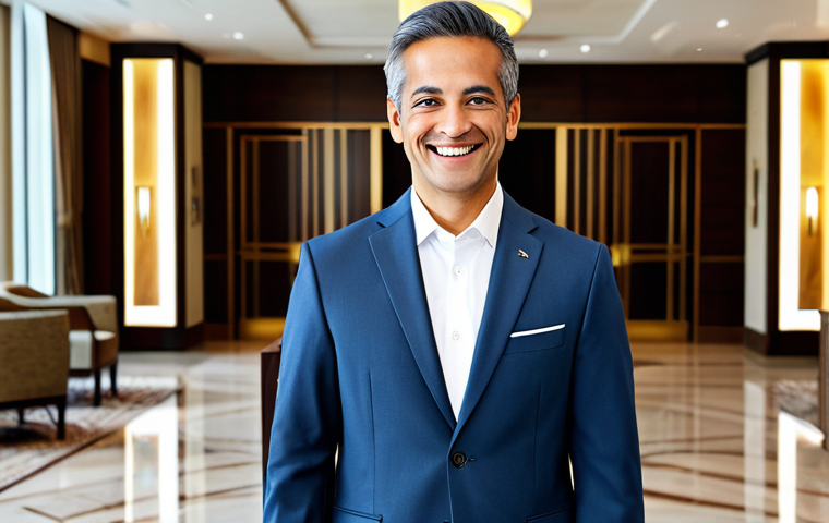 호텔관리사 자격증과 다른 관련 자격증 비교 - **
"A professional hotel manager in a modest business suit, standing in a modern hotel lobby, greet...