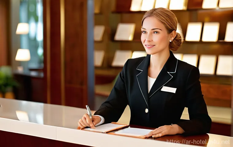 호텔 필기 시험 합격 경험담 - **Prompt 1: The Art of Empathetic Communication**
    "A sophisticated and welcoming hotel reception...