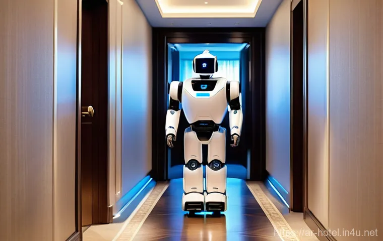 호텔 실무와 관련된 주요 기술 트렌드 - A contemporary hotel lobby with a welcoming, high-tech self-check-in kiosk. A stylish female guest, ...