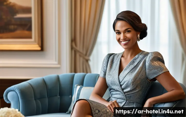 호텔 서비스 품질 관리 방법 - **Personalized Welcome in a Luxurious Suite**
A sophisticated, elegantly dressed woman in her ea...