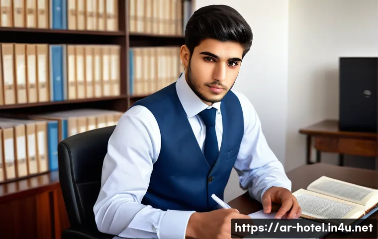 호텔관리사 필기 시험 준비법 - **Prompt 1: Focused Hotel Management Student**
"A young, determined Arab student, appearing to b...