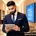 호텔관리사 이직 전략 - A professional hotel manager in a modern luxury hotel lobby located in a Middle Eastern city, dresse...