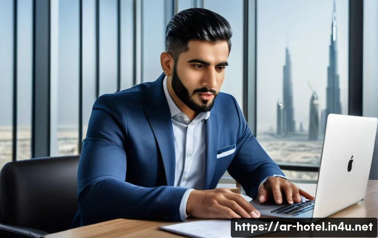 호텔 연봉 협상에서의 협상 기술 - A professional Middle Eastern man in his early 30s, dressed in smart business casual attire with a n...