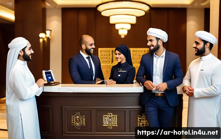 호텔 취업 과정에서 필요한 자격증 - A modern hotel lobby scene showcasing a diverse team of hospitality professionals engaged in effecti...