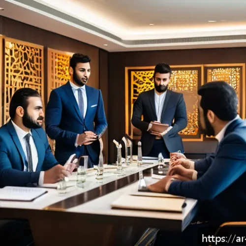 호텔관리사 자격증으로 창업 도전 - A professional hotel manager leading a diverse team meeting in a modern hotel conference room, with ...