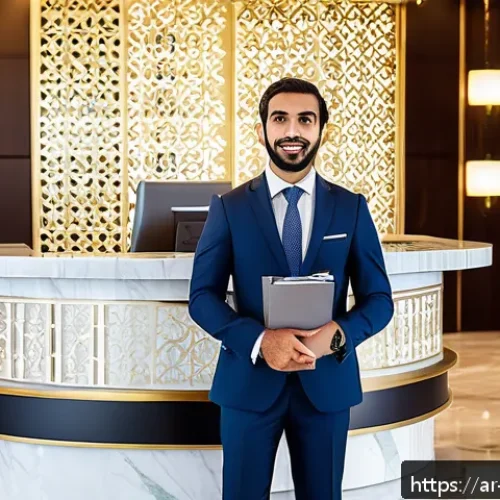 호텔관리사 시험 면제 조건 - A professional Arab man in his early 30s wearing a smart business suit and holding official document...